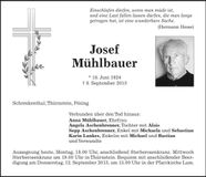 Traueranzeige Josef Mühlbauer