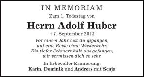 Traueranzeige Adolf Huber