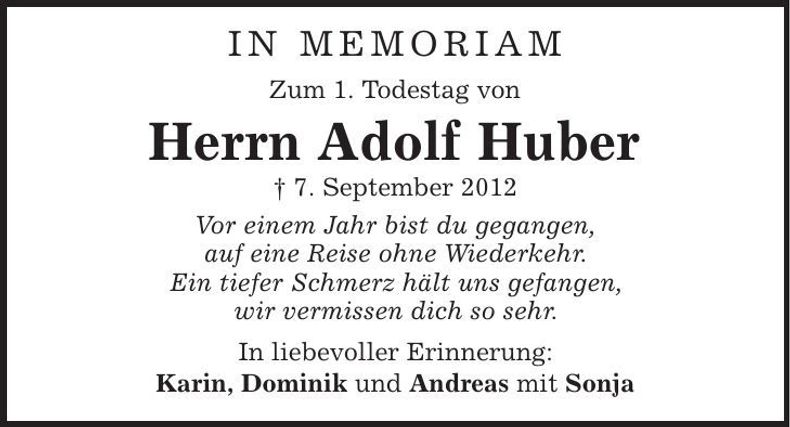 Traueranzeige Adolf Huber
