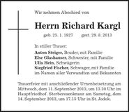 Traueranzeige Richard Kargl
