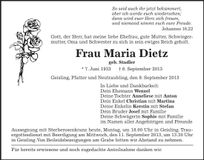 Traueranzeige Maria Dietz