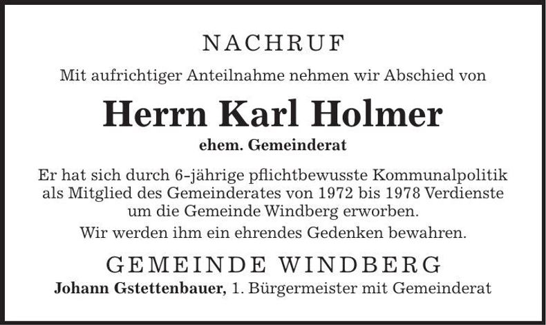 Traueranzeige Karl Holmer