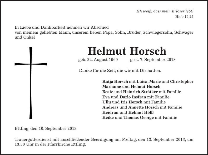 Traueranzeige Helmut Horsch