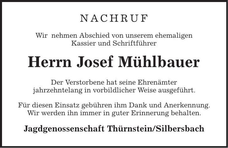 Traueranzeige Josef Mühlbauer
