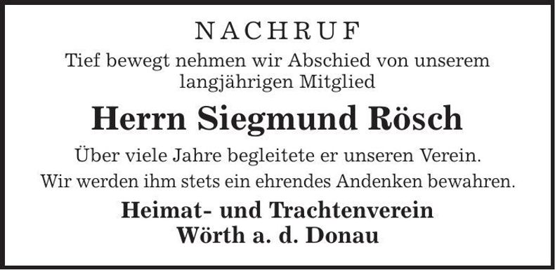 Traueranzeige Siegmund Rösch