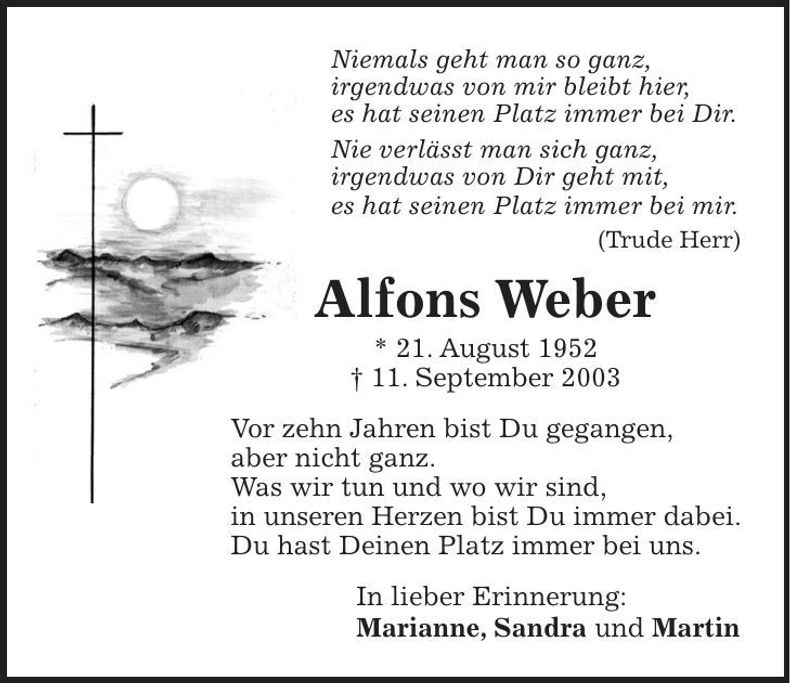Traueranzeige Alfons Weber