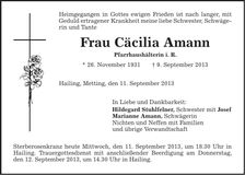 Traueranzeige Cäcilia Amann