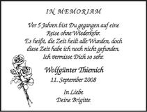 Traueranzeige Wolfgünter Thiemich