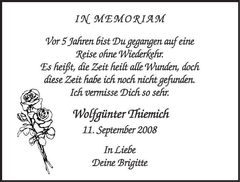 Traueranzeige Wolfgünter Thiemich