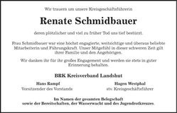 Traueranzeige Renate Schmidbauer