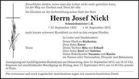 Traueranzeige Josef Nickl