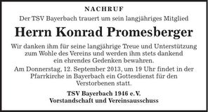 Traueranzeige Konrad Promesberger