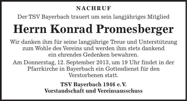 Traueranzeige Konrad Promesberger