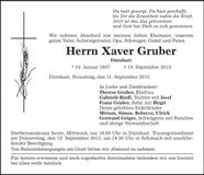 Traueranzeige Xaver Gruber