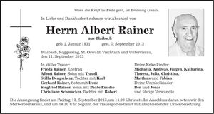 Traueranzeige Albert Rainer