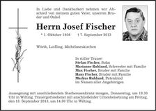 Traueranzeige Josef Fischer