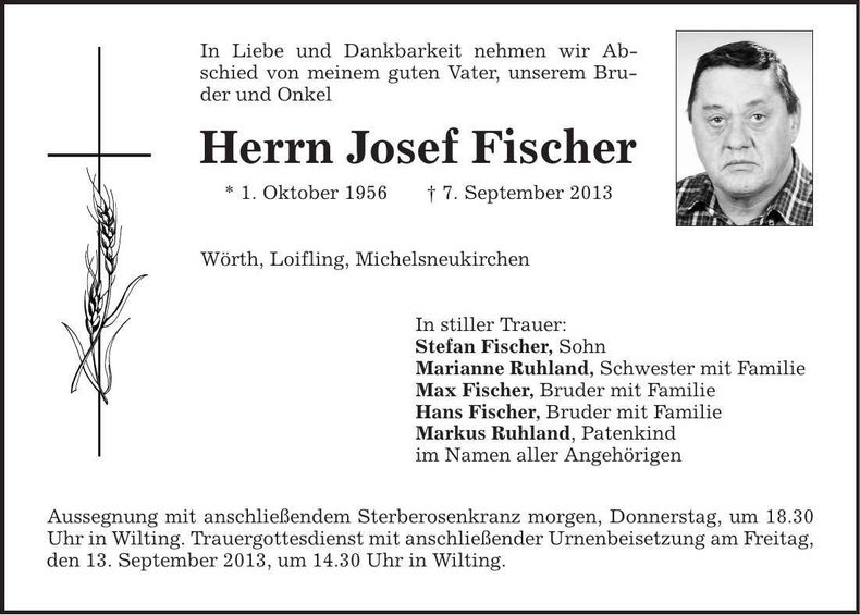 Traueranzeige Josef Fischer