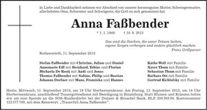Traueranzeige Anna Faßbender