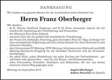 Traueranzeige Franz Oberberger