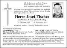 Traueranzeige Josef Fischer