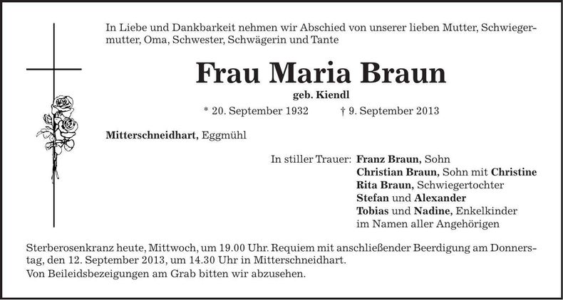 Traueranzeige Maria Braun