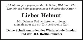 Traueranzeige Helmut Horsch