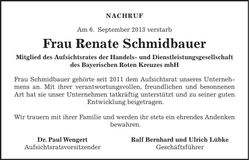 Traueranzeige Renate Schmidbauer