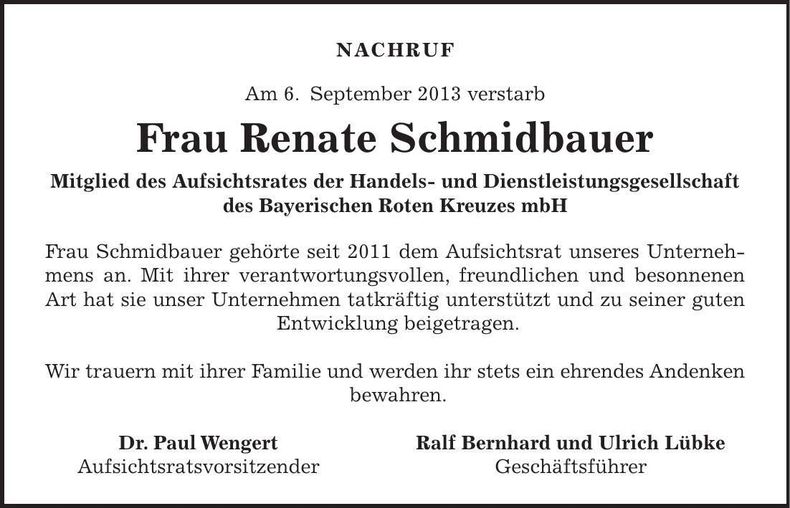 Traueranzeige Renate Schmidbauer