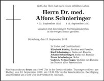 Traueranzeige Alfons Schnieringer