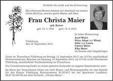 Traueranzeige Christa Maier