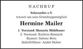 Traueranzeige Hermine Mailer