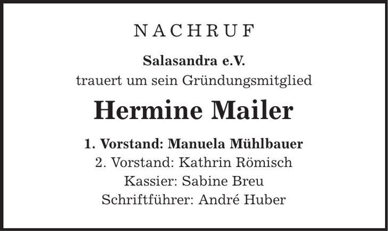 Traueranzeige Hermine Mailer