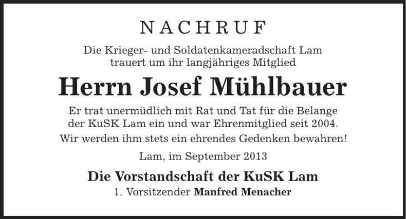 Traueranzeige Josef Mühlbauer