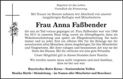 Traueranzeige Anna Faßbender