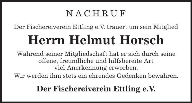 Traueranzeige Helmut Horsch