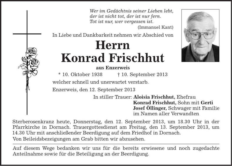 Traueranzeige Konrad Frischhut