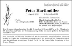 Traueranzeige Peter Hartlmüller