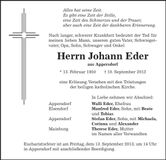 Traueranzeige Johann Eder