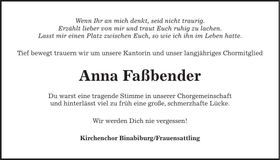 Traueranzeige Anna Faßbender