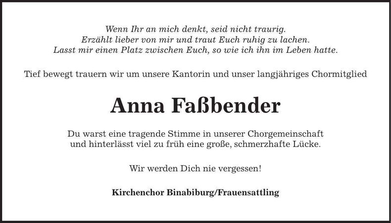 Traueranzeige Anna Faßbender