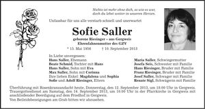 Traueranzeige Sofie Saller