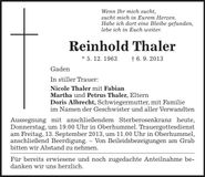 Traueranzeige Reinhold Thaler