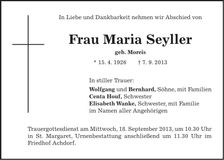 Traueranzeige Maria Seyller
