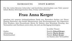 Traueranzeige Anna Kerger