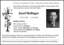 Traueranzeige Josef Hofinger