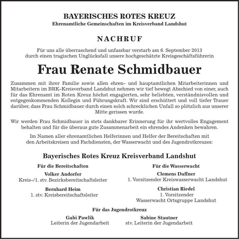 Traueranzeige Renate Schmidbauer