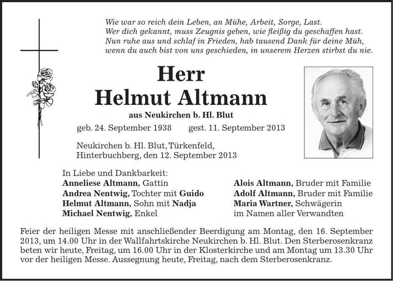Traueranzeige Helmut Altmann