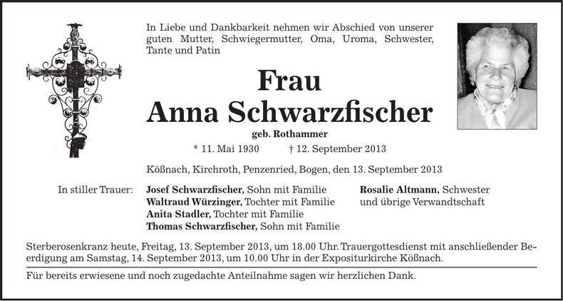 Traueranzeige Anna Schwarzfischer