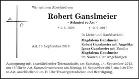 Traueranzeige Robert Ganslmeier