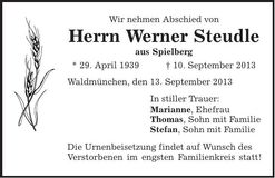 Traueranzeige Werner Steudle